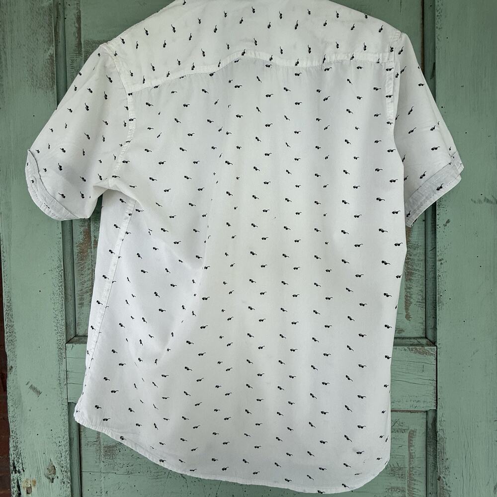 Hudson & Barrow Men's Casual Short Sleeve Shirt Cream w Navy Sunglasses Size L - Picture 2 of 8